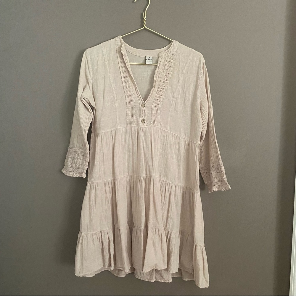 Cream Tiered Gauze Tunic Dress